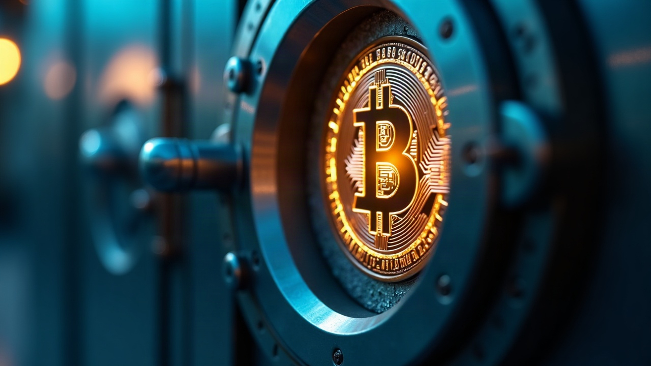 Photorealistic close-up of a transparent vault door reflecting Bitcoin with a glowing PoR ledger.