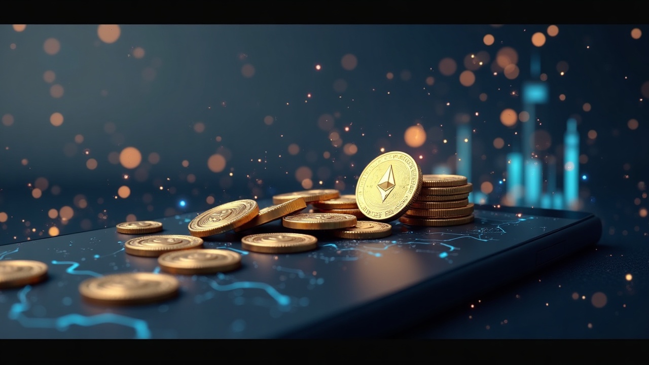 Crypto treasury with Ethereum tokens flowing into a validator node, highlighting staking revenue fueling buybacks.