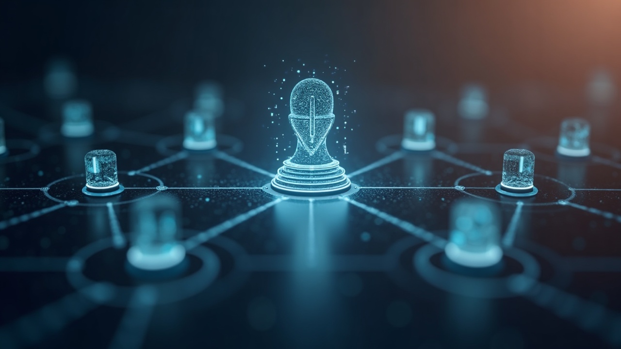 Editorial shot: AI model icon linked to blockchain nodes, symbolizing on-chain marketplace and transparent monetization