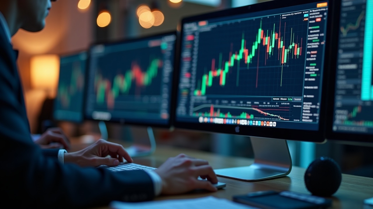 Photorealistic crypto trading desk focused on the GIGADEVUSDT perpetual contract with real-time charts.