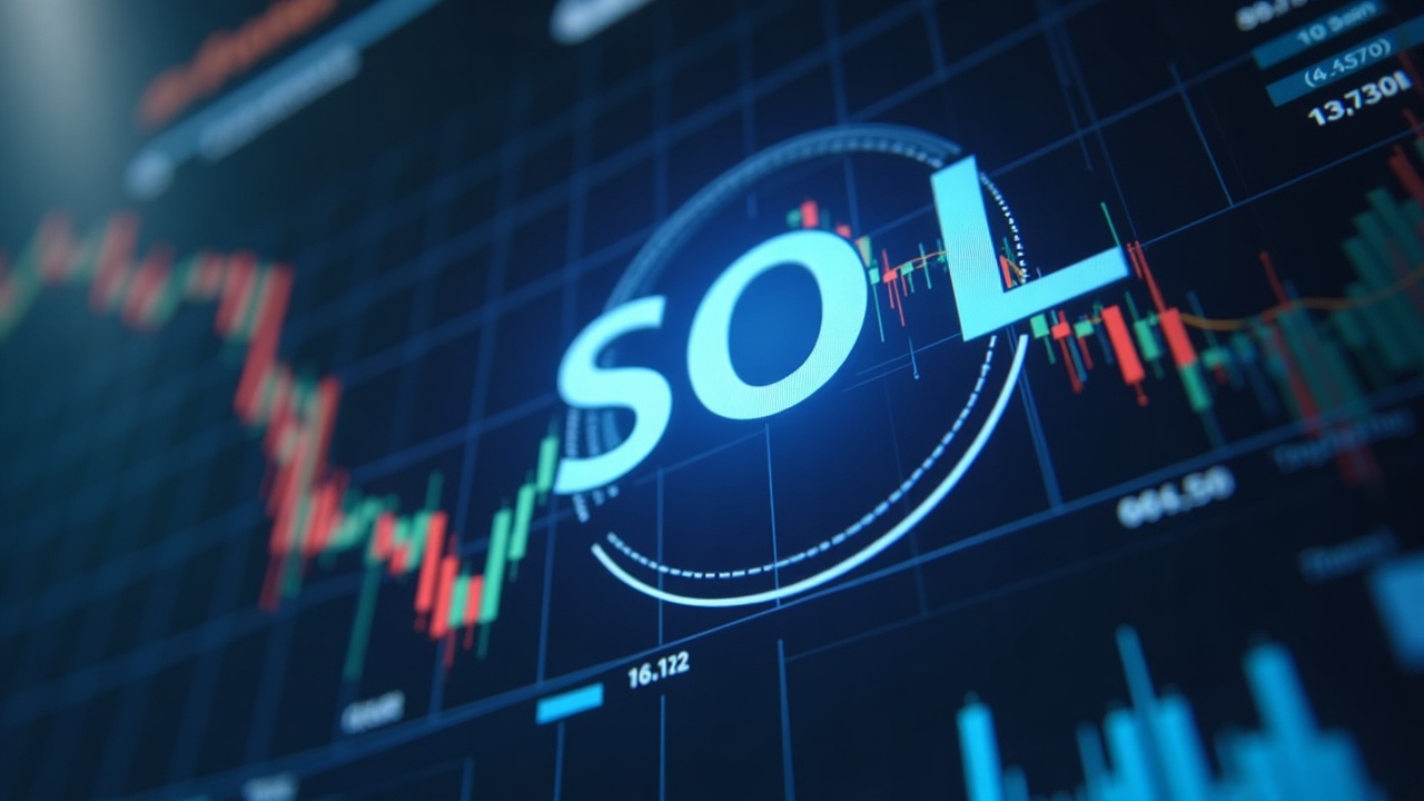 Photorealistic close-up of a large SOL leveraged long on a DeFi platform, TWAP dashboard with SOL logo reflected in glass.