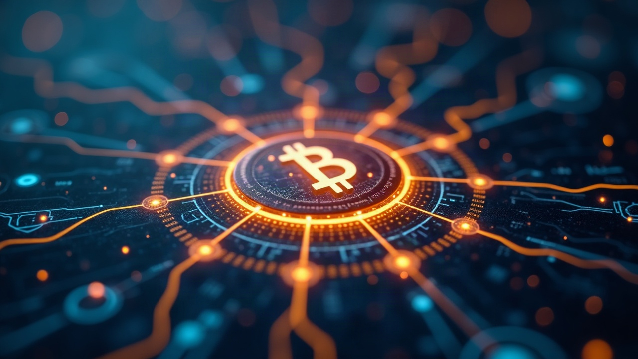 Photorealistic close-up of a glowing Base hub with orbiting tokenized stock icons, centering Aerodrome as liquidity beacon.