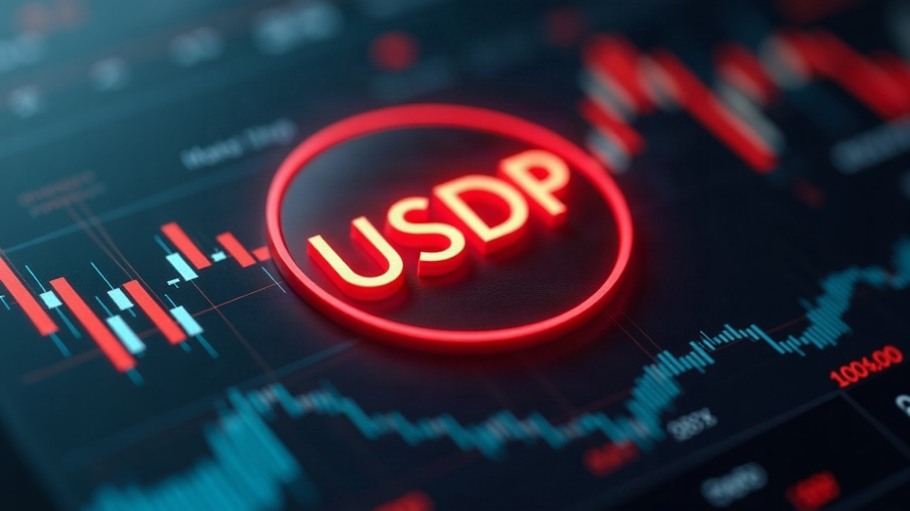 Photorealistic closeup of a USDP icon with a red stop overlay over a calm newsroom backdrop, signaling delisting.