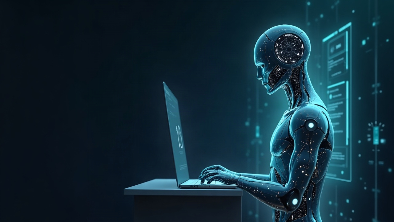 Photorealistic header showing an autonomous AI agent materializing from a prompt on a sleek screen, with a 20-second countdown and subtle blockchain nodes.