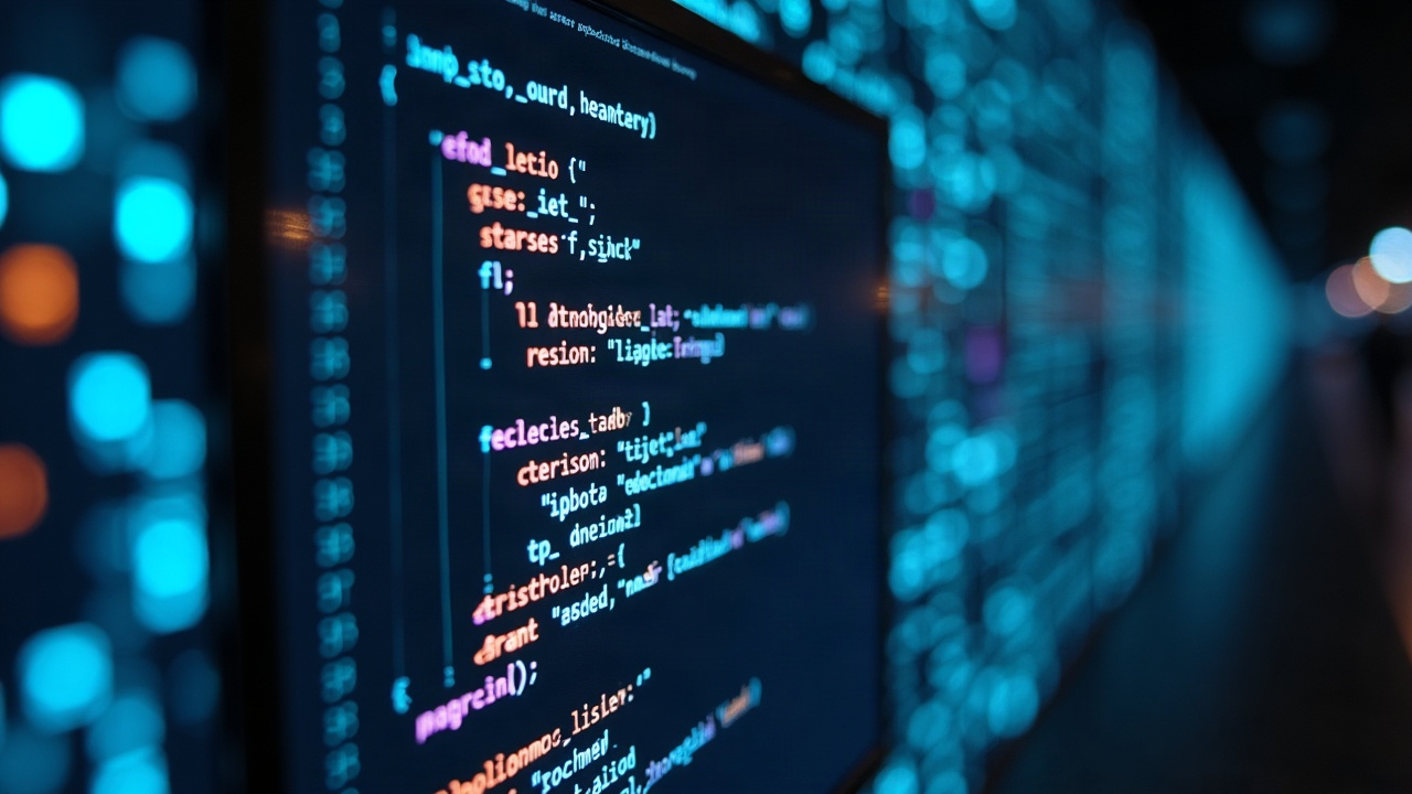 Photorealistic terminal with neon code and glowing Fetch.ai motif showing autonomous agents connecting a Web3 economy.