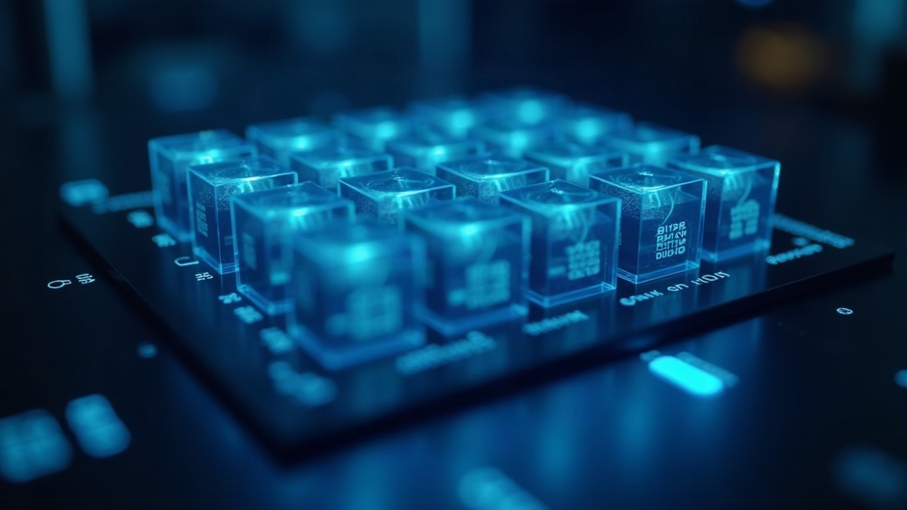 Photo-real close-up of a glowing 4KB storage page with 128 slots, blue lighting, illustrating gas from 8100 to 100.