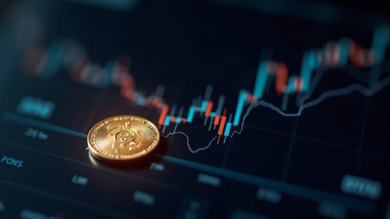 Close-up of a glowing PONS token on a Bybit spot trading screen with a rising chart and Bybit logo.