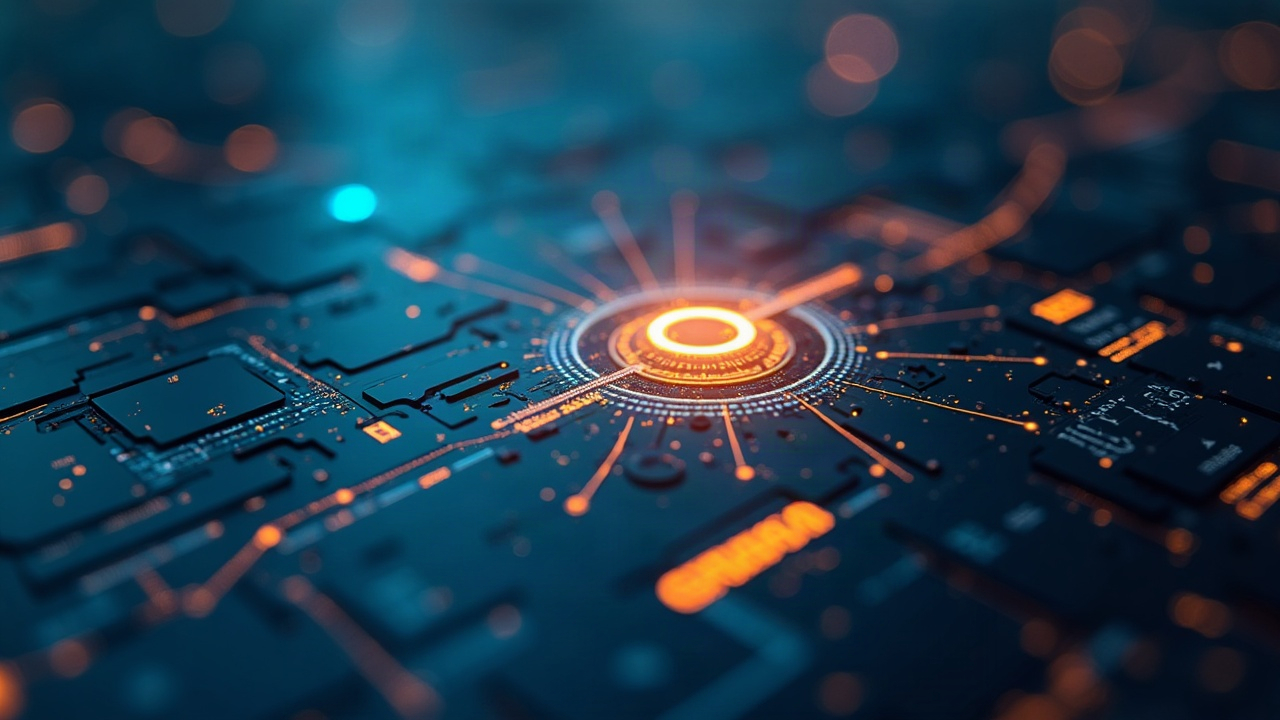 Photorealistic close-up of a glowing Ritual Chain interface with autonomous AI agents processing on-chain payments.