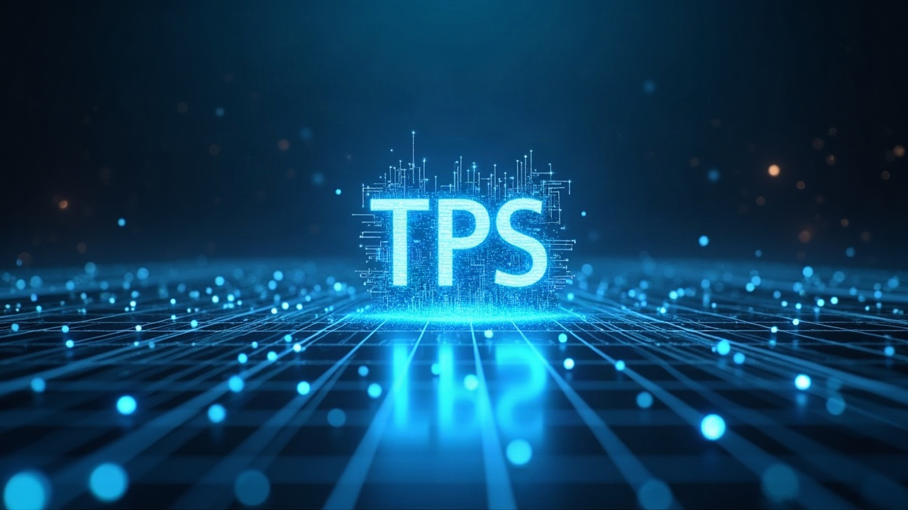 Futuristic stage with rising TPS counter and holographic blockchain grid illustrating a Sui TPS record attempt