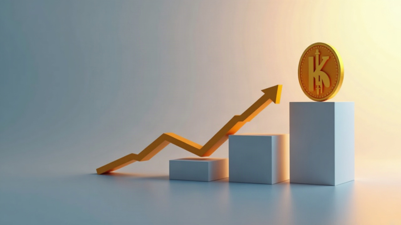 Photorealistic close-up of the Tina token symbol rising beside the KuCoin logo with a world-premiere listing banner