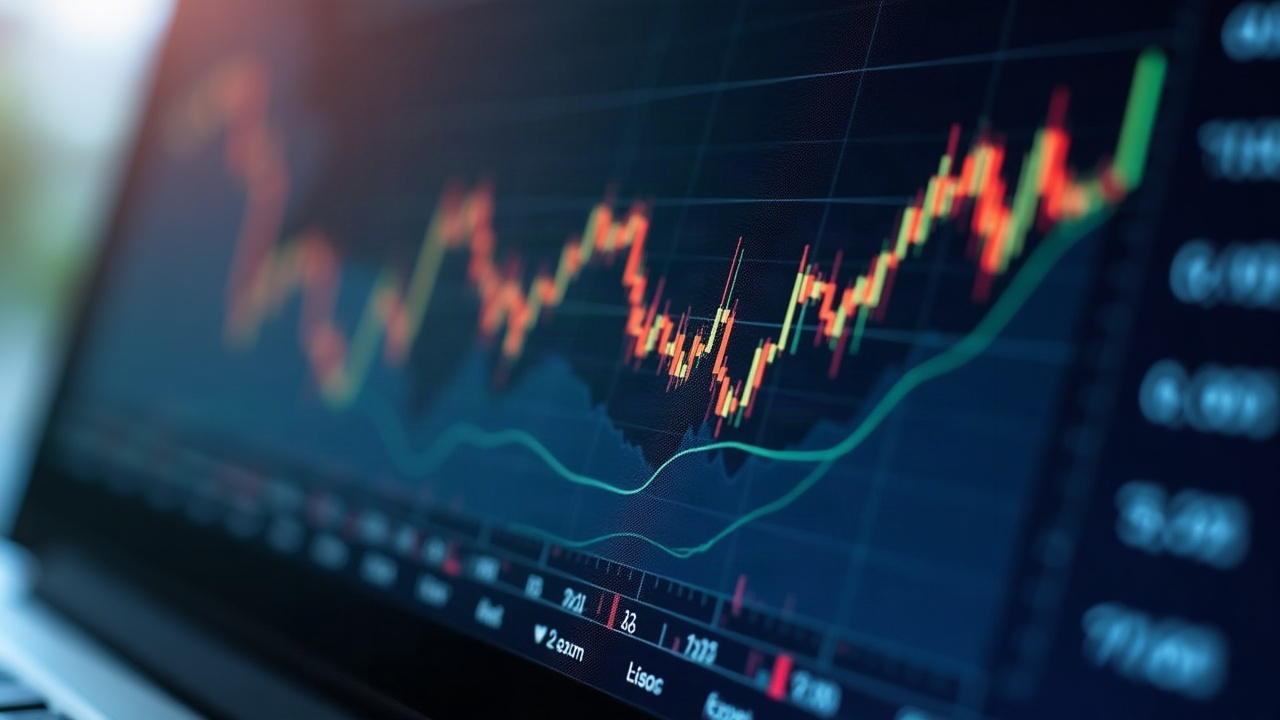 Photorealistic close-up of a trading terminal with rising tokenized equities, signaling DeFi liquidity on Base and Raydium.
