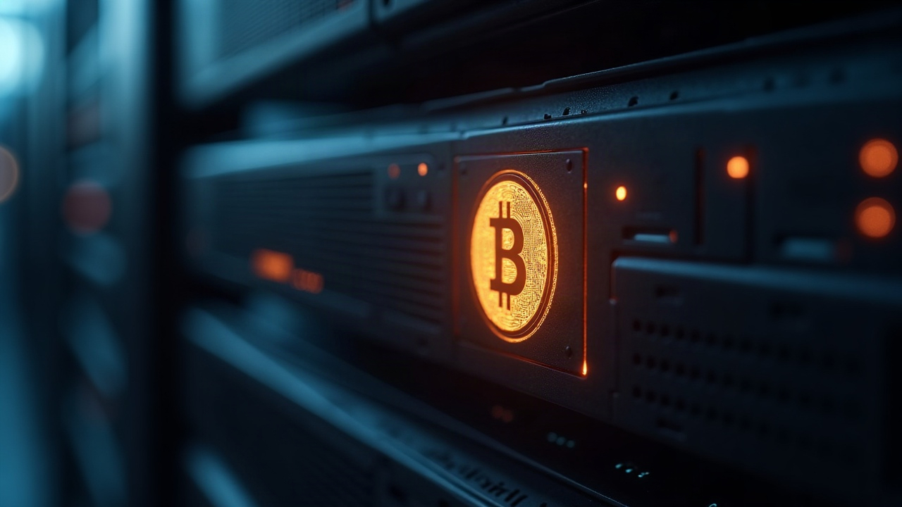Close-up of a data-center rack with a glowing Block-STM v2 emblem merging into the Aptos logo.