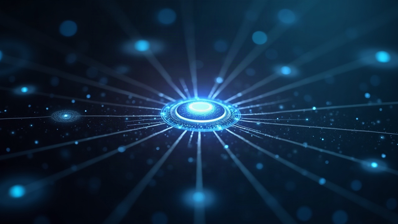 Photorealistic close-up of a luminous AI agent core with a network glow across decentralized nodes, ASI:One