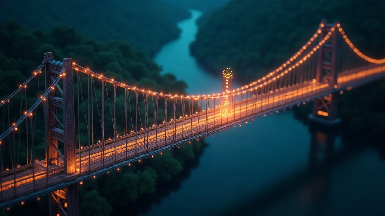 Photorealistic cross-chain bridge from Sui to 29 networks with a glowing USDC orb and burn-and-mint motif.