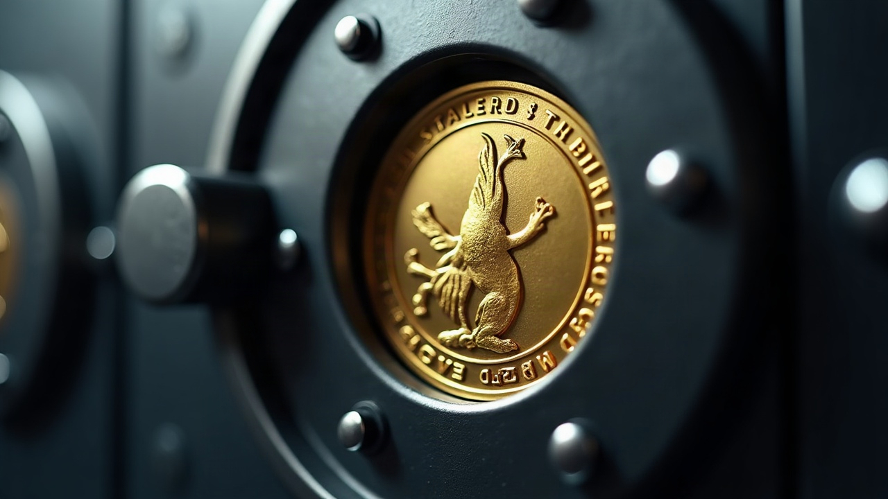 Close-up of a stablecoin token in a secure vault, illustrating federal oversight and reserve requirements.
