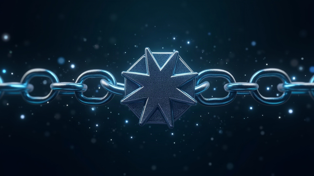 Stellar and Chainlink logos fused, with two channels representing data feeds and data streams.