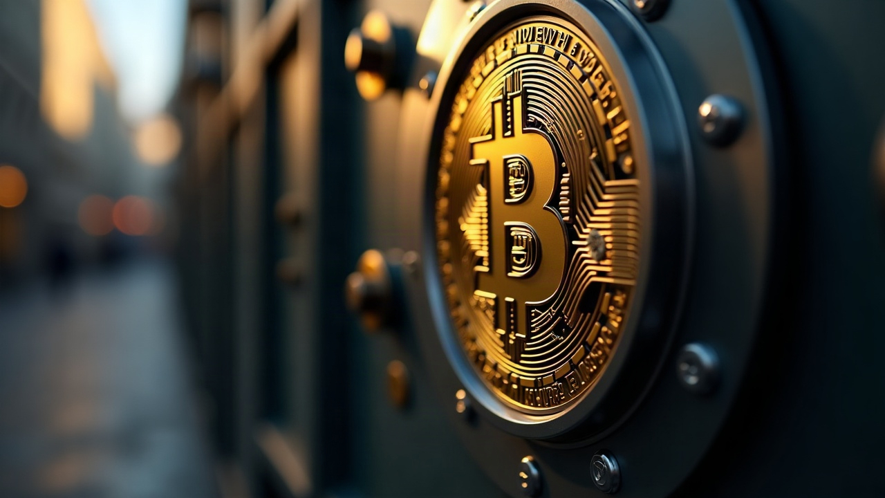Photoreal Bitcoin emblem set against a Swiss bank vault door, signaling regulated BTC exposure in Switzerland.