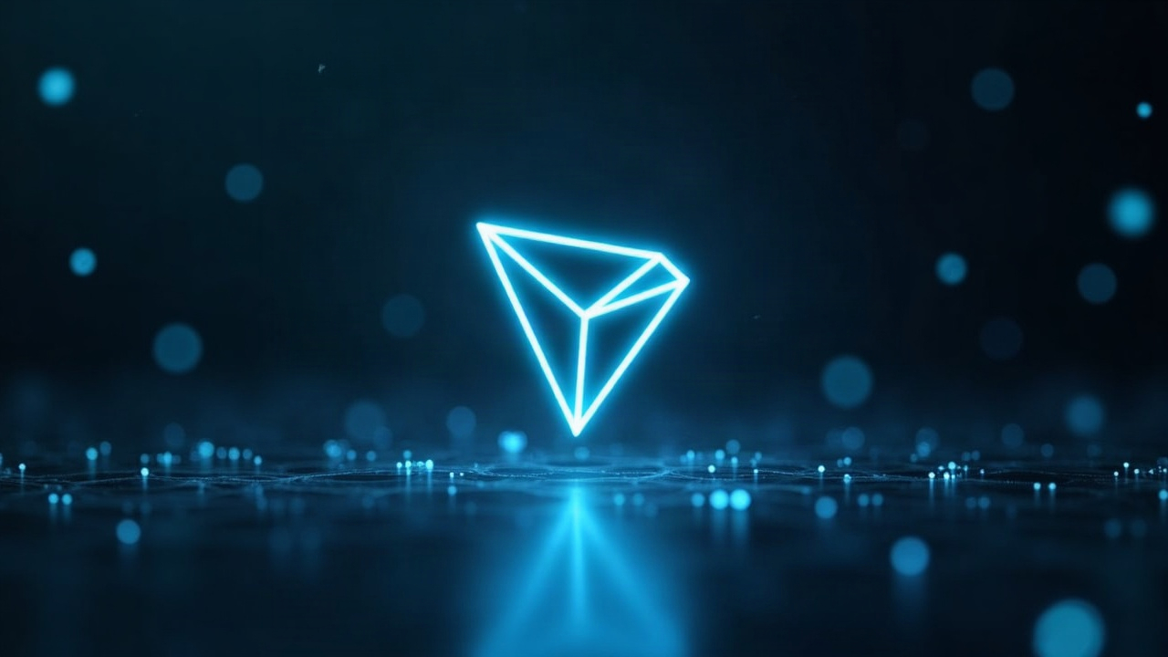 Single glowing TRON node updating to GreatVoyage v4.8.2.3, signaling performance optimization and reliability.