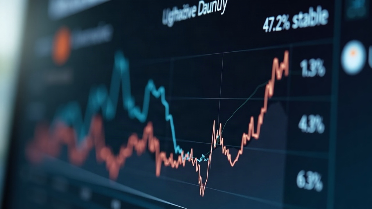Close-up of a liquidity dashboard showing Uniswap logo, chart at 47.2% share, and USDC icon.
