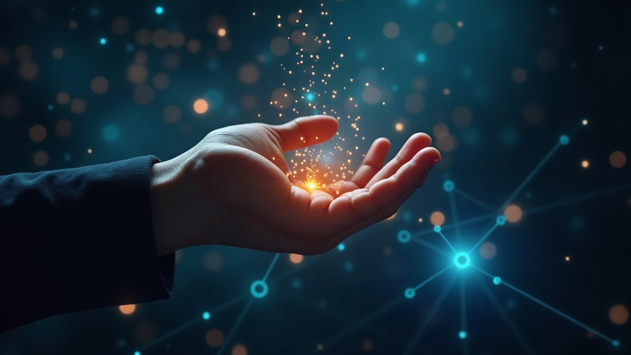 Photorealistic XRPL header showing a distributed ledger, a hand delegating access, and a batch of atomic transactions.